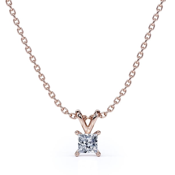 Collar con colgante sencillo de diamante JeenMata 0.5 Quilates Chapado en Oro Rosa de 18 K sobre Plata