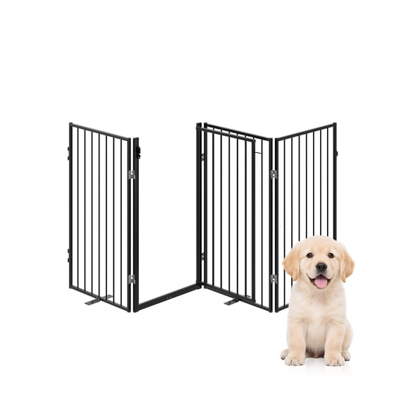 BoldGear Metal Freestanding Dog Gate, Foldable Extra Large Opening Pet Gate for Indoor & Outdoor, Portable Dog Fence for Stairs, Doorways,4-Panels-36in H