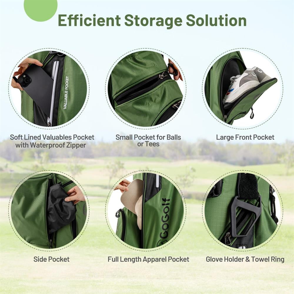 Topcobe Golf Stand Bag Lightweight with 8 Way Top Dividers and 5 Zippered Pockets-Green, Indoor Sports Equipment