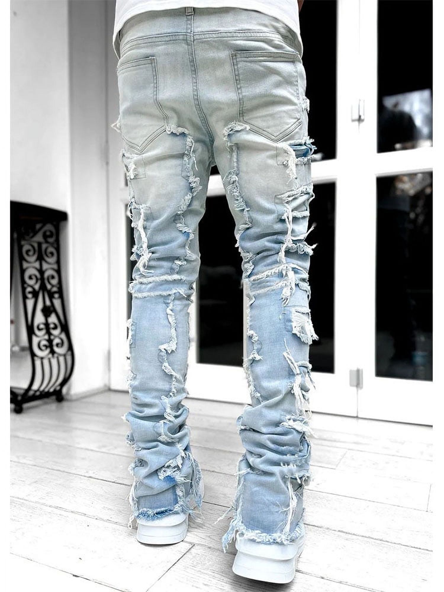 2024 New Streetwear Ripped Stretch Patch Jeans for Men high quality ...