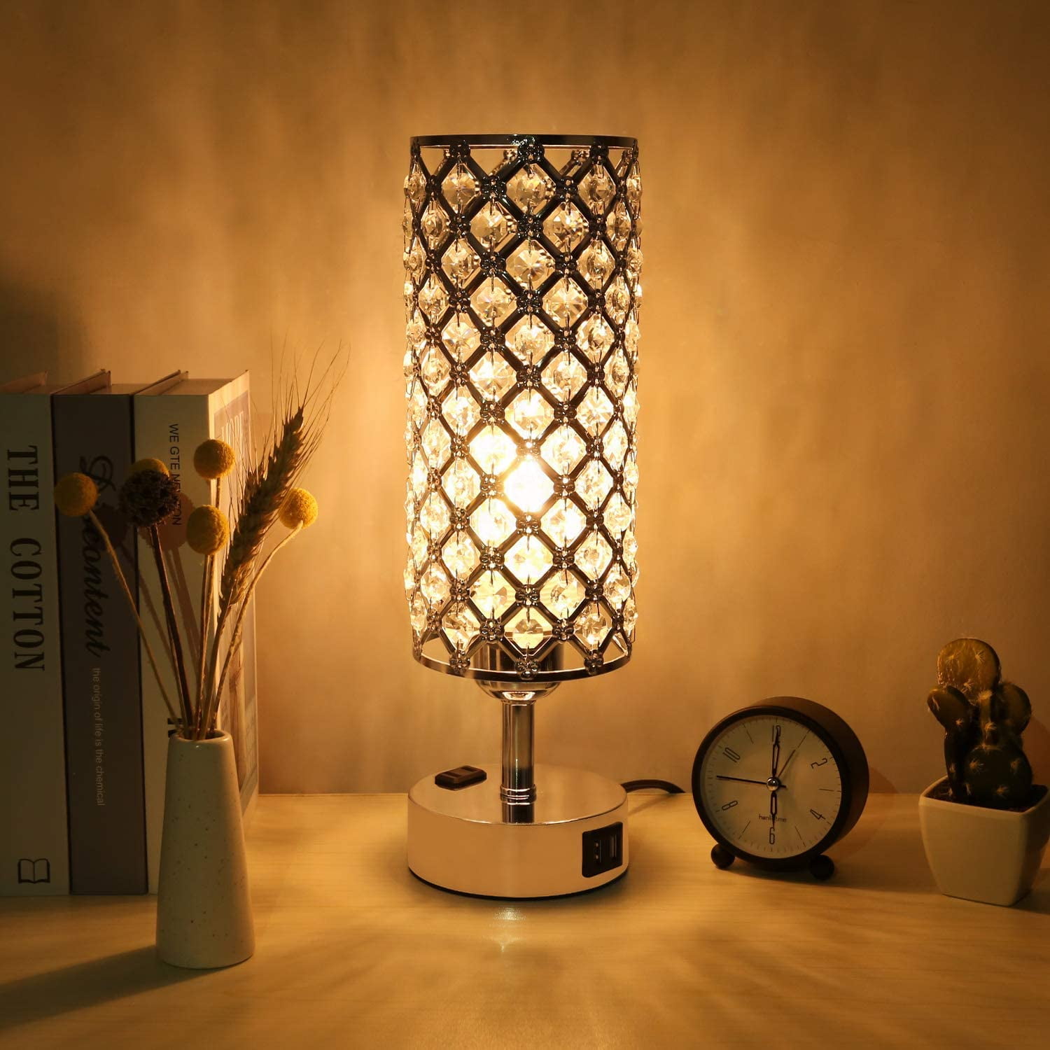 Touch Control Crystal Table Desk Lamp With Dual Fast Quick Usb Charging Ports And Ac Acaxin 3 Way Dimmable Accent Bedside Light Bulb Nightstand Lamps For Bedroom Living Room Guest Touch Control Crystal Table Desk Lamp, Touch Control Crystal Table Lamp With Usb Port
