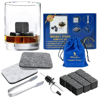 Hosuly 12-Piece Whiskey Ice Cubes Gift Set - 1.6 Inch Marble Chilling Stones With Sack & Tong