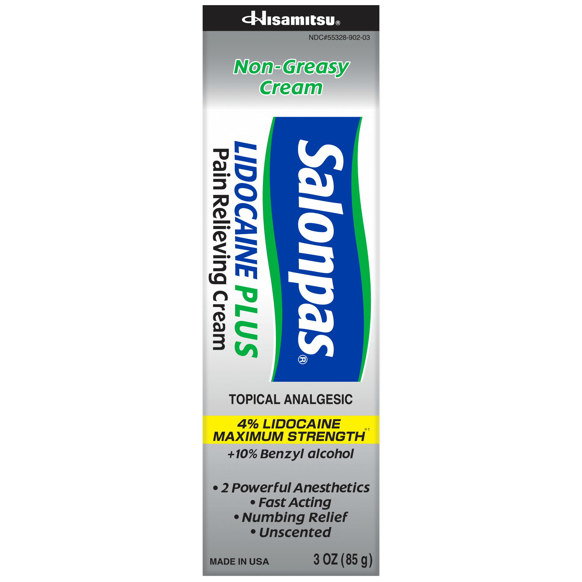 Salonpas Lidocaine Plus Pain Relieving Cream, 3 Ounce Tube