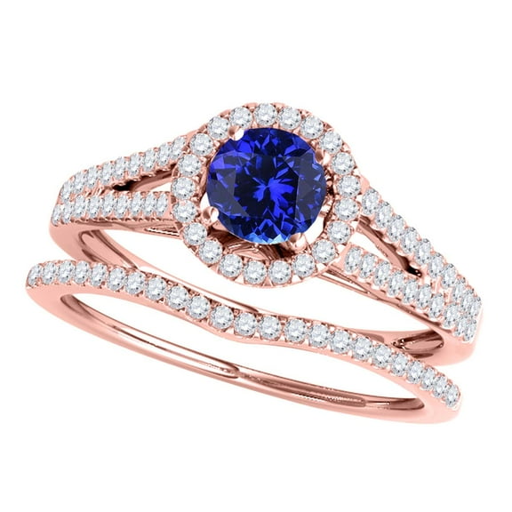 Mauli Jewels Engagement Rings for Women 1.25 Carat Halo Split Shank Tanzanite And Diamond Bridal Set Prong-Setting 14k Rose Gold