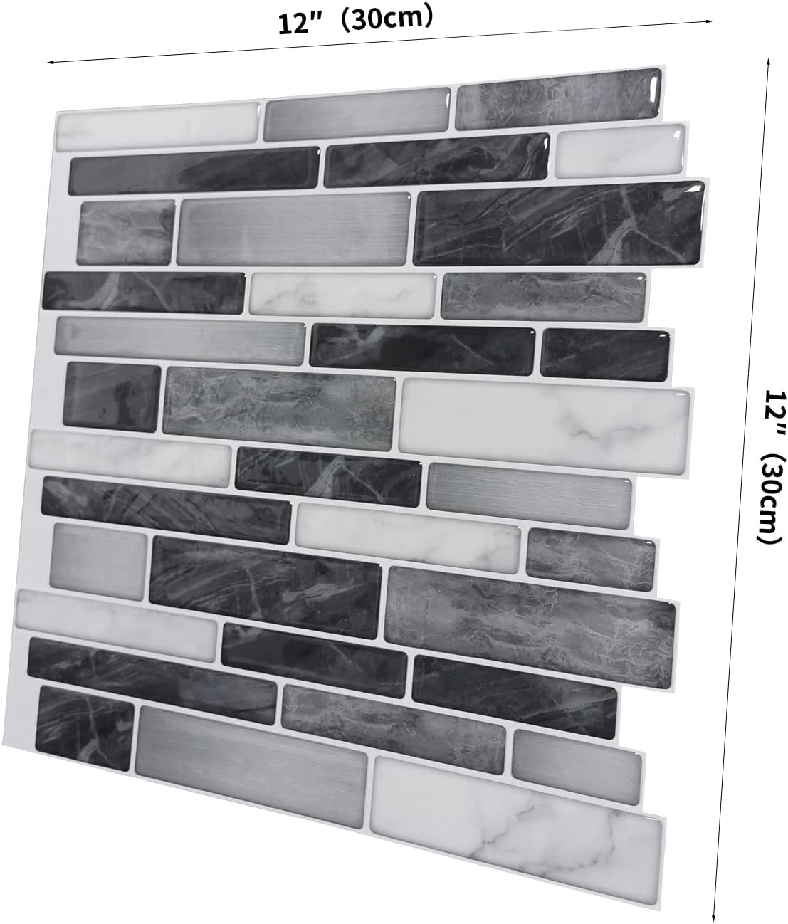 BEAUTYPEAK 11.8"x11.8" Peel and Stick Backsplash 10 Pack 3D Wall Tile for Kitchen, Bathroom, Gray Marble