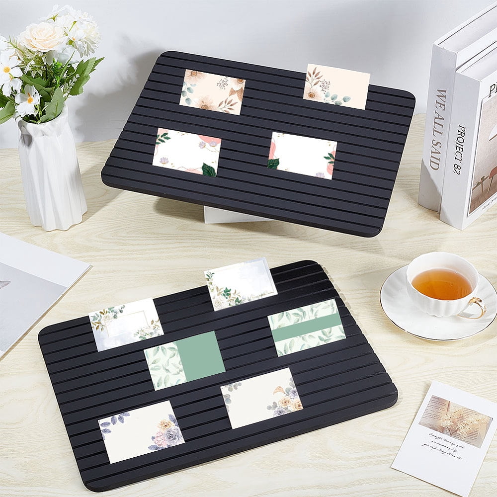 2 PCS Wooden Name Badge Holder 11x15.3inch Black Wooden Name Card Display Holders Rectangle ID Card Sign Tag Display Holder