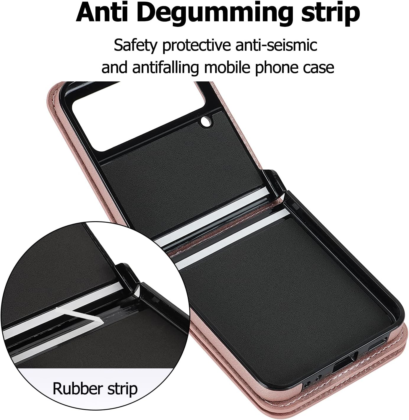 Phone Case for Samsung Galaxy Z Flip 3 5G 2021 Wallet Cover with Credit Card Holder Zipper Slot Crossbody Strap Lanyard Leather Stand Cell Accessories ZFlip3 Z3 Flip3 3Z Women Girls Rose Gold