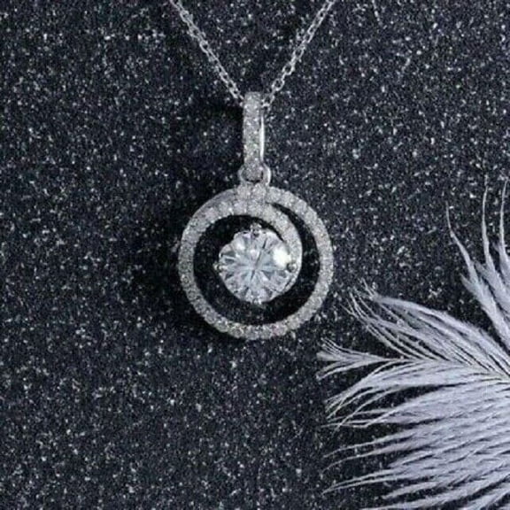 2 Carat Round Cut Moissanite Women's Circle Pendant Necklace, Elegantly Set in 14K White Gold Plating for a Timeless and Radiant Look