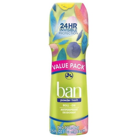 3 Pack - Ban Roll-On Antiperspirant Deodorant, Twin Pack, Powder Fresh 7 oz