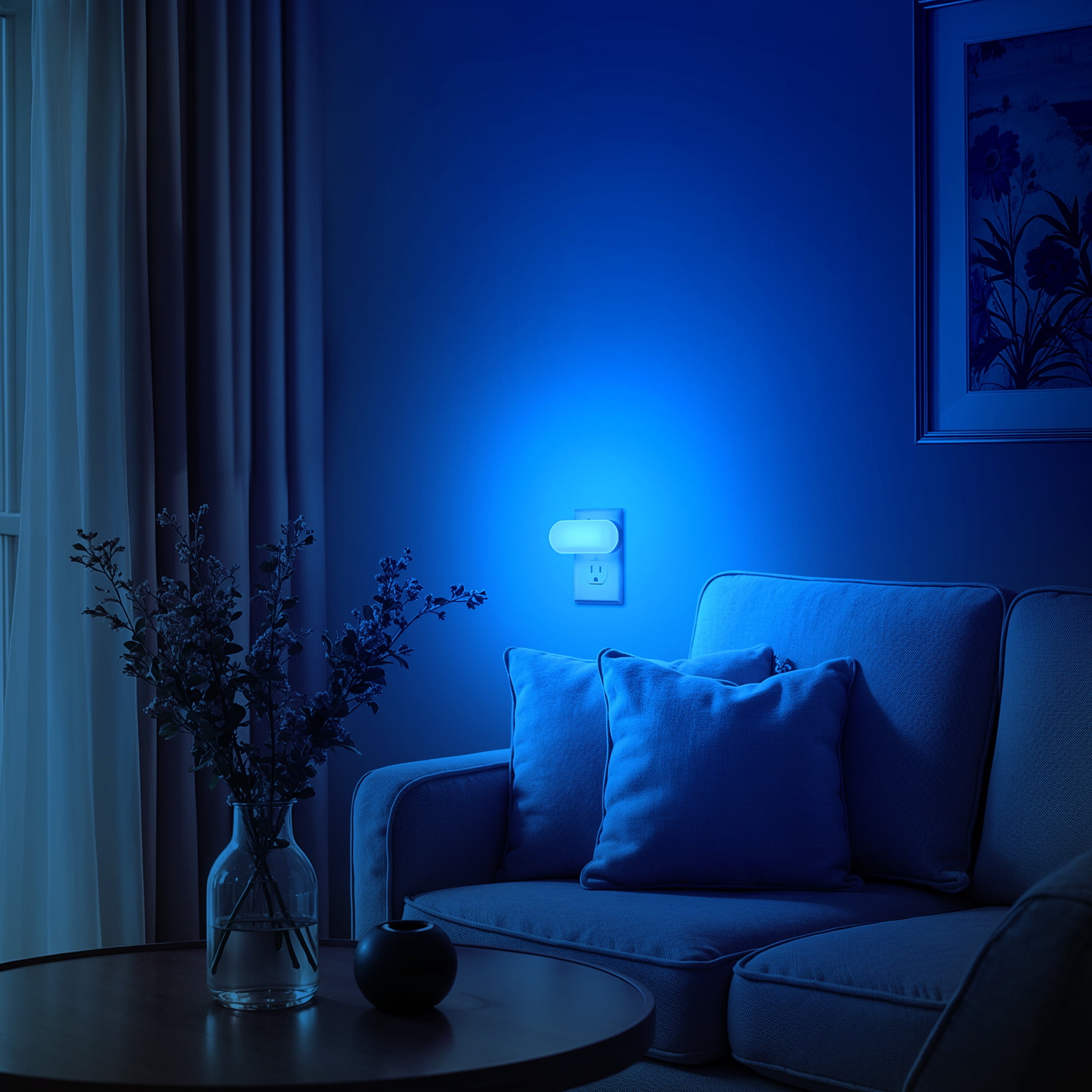 YANSUN 2-Pack 1W White Dimmable Blue Integrated LED Night Light with Dusk to Dawn Sensor, Plug-in, for Bedroom, Stairwell