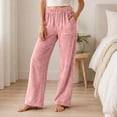 thumbnail image 6 of Ohufall Fleece Pajama Pants for Women Stretchy Wide Leg Sleep Pant Pockets Comfortable Solid Color Home Lounge Pants, 6 of 7