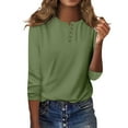 thumbnail image 2 of T-Shirt for Women Women's Fashion Casual Round Neck 3/4 Sleeve Loose Solid Color Button T-Shirt Ladies Top, 2 of 7