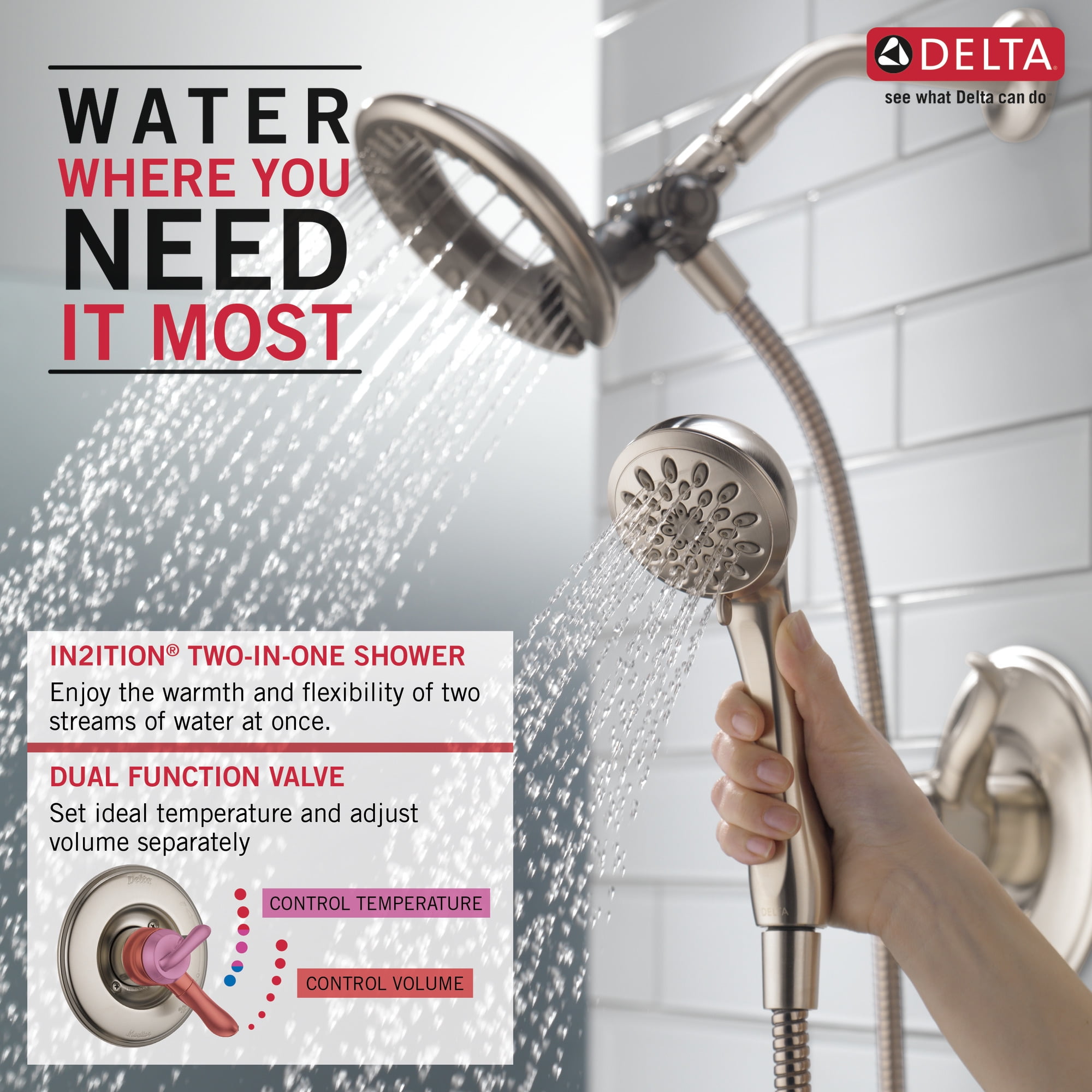 Delta Faucet T17493-SS-I Linden Monitor 17 Series Tub Trim with In2ition Two-in-One Shower Stainless