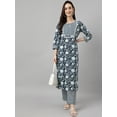 thumbnail image 4 of Janasya Indian Women's Navy Blue Cotton Botanical Prints Kurta with Pant, 4 of 9