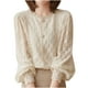 thumbnail image 3 of Tops para adolescentes,Blusa de encaje para mujer, elegante top de cuello redondo, camisa de manga larga con botones, mezcla de poliéster, ropa informal, sopatenor, 3 of 9