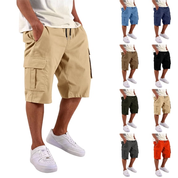 Cotton Cargo Shorts for Men Below Knee Plus Size Hiking Shorts with Pockets Classic Outdoor Comfort Drawstring Shorts, S