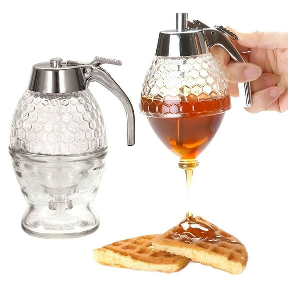 Deyuer 1/2Pcs Honey Dispenser Storage Jar with Stand Large Capacity Leak-Proof Design BPA Free Honey Comb Shaped Honey Pot,1pc