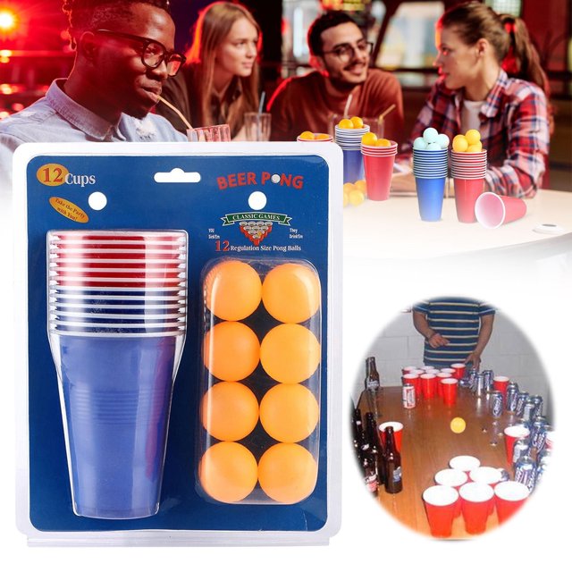 ¡Ofertas de liquidación! Juego de Beer Pong, 1 juego de Beer Pong (6 vasos rojos + 6 vasos azules + 12 pelotas de ping pong) ¡Rebaja!