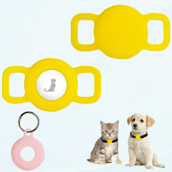 2-Pack Air Tag Holder for Collars, Dog and Cat Tracker Case, Silicone Air Tag Box, Waterproof, Anti-Scratch, Anti-Loss, 1-Pack Air Tag Keychain Case for Bags, Suitcases (Small, yellow)
