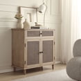thumbnail image 3 of Art Leon Rustic Storage Cabinet with 2-Door&1Drawers Rattan Decoration Wood Finish,Oak Kitchen Console Table,Gray, 3 of 7
