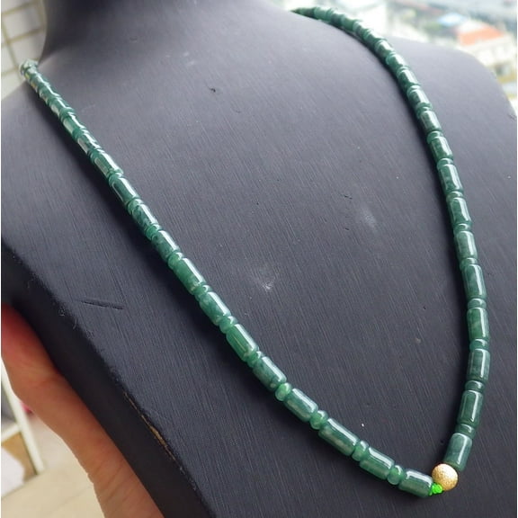 Certified Green Burma Natural A JADE Jadeite bead Beads Circle Bamboo Necklace 24 inches 654609 TN