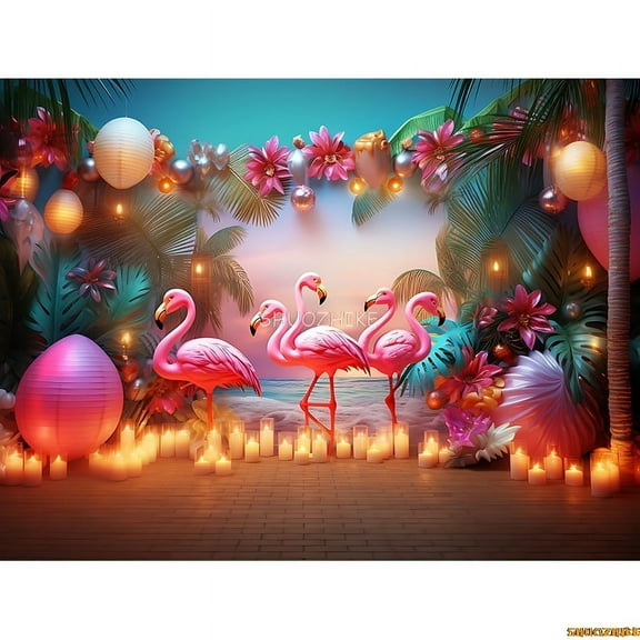 Tropical Beach Palm Leaf Garland Seashells Photography Backdrops Props Happy Birthday Party ration Flamingo Background ZL-01