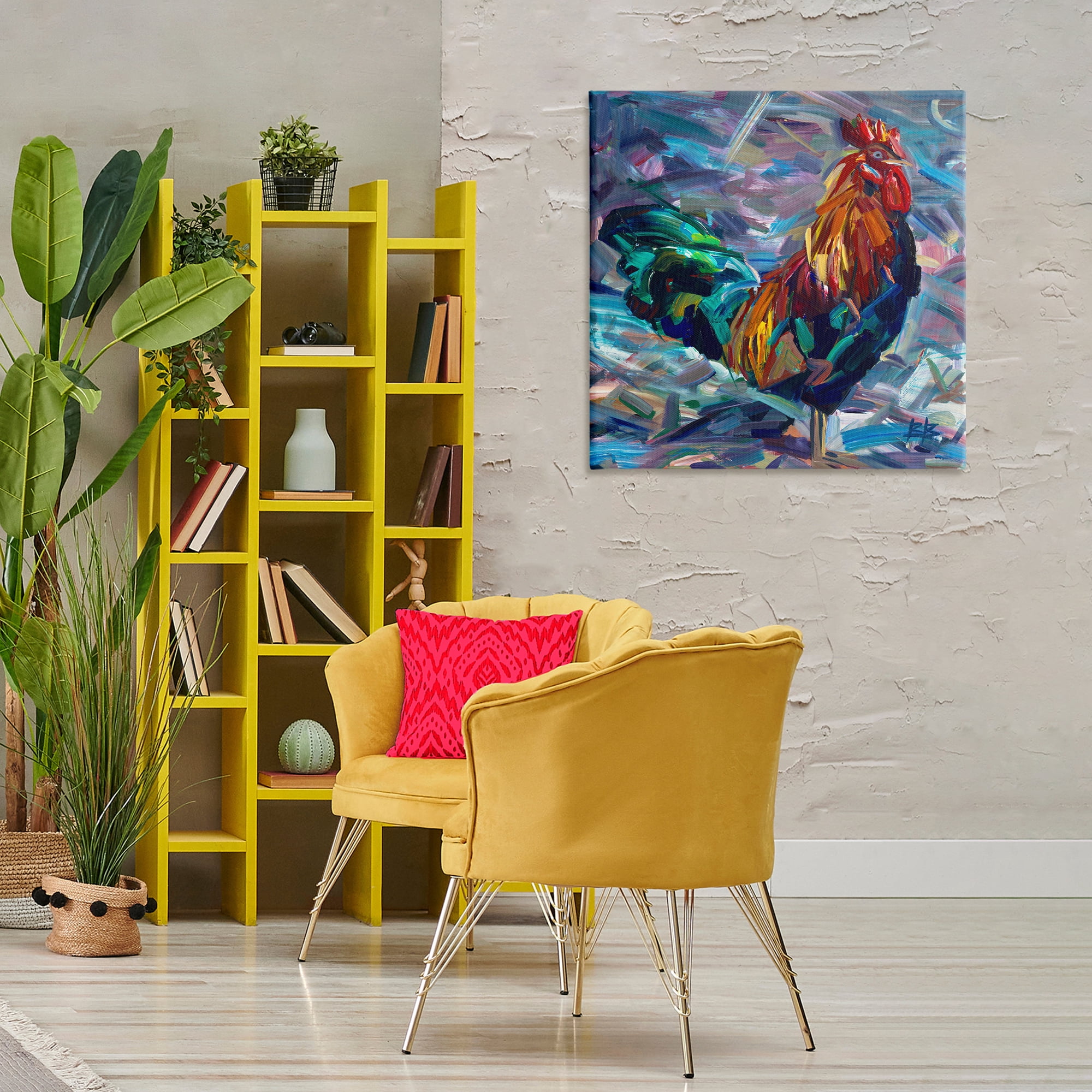 Stupell Industries Abstract Crosshatch Rooster Animals & Insects Painting Gallery Wrapped Canvas Art Print Wall Art, 30 x 30