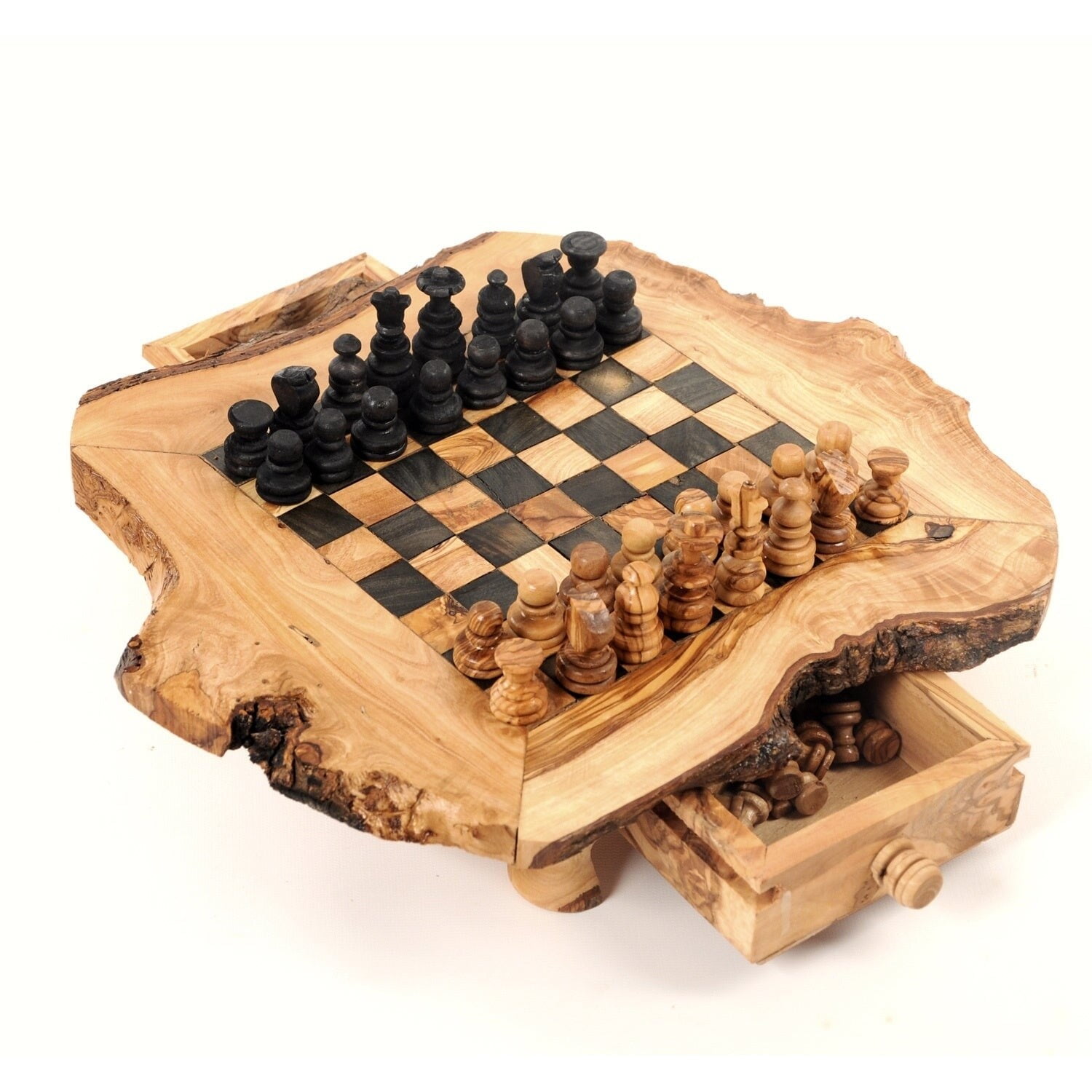 Rustic Olive Wood Chess SOlive Wood Chess Set- Rustic Wooden Chess Board at  BeldiNestet