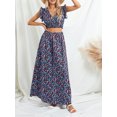 thumbnail image 3 of GXFC Women Summer Floral Skirts Outfits Ruffle Sleeve V Neck Crop Tops+High Waist Flowy Maxi Skirts 2 Pieces Clothes Set for Women Beach Party, 3 of 9