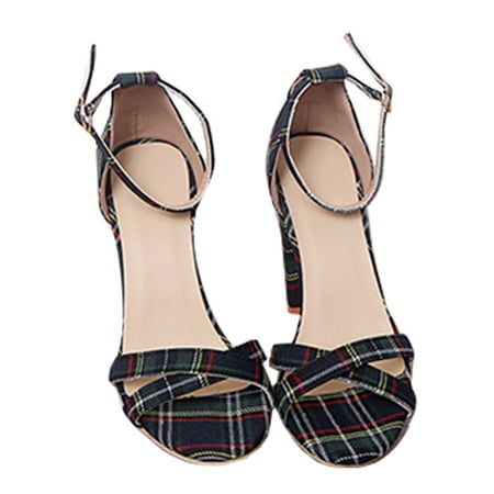 

GENILU Ladies Comfortable Fashion High Heels Open Toe Party Ankle Strap Block Heeled Sandals Black 5