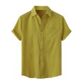 thumbnail image 2 of Spring Tops for Women Mens Tops Men's Lapel Pocket Button Solid Cotton Linen Short Sleeve Shirt, 2 of 9