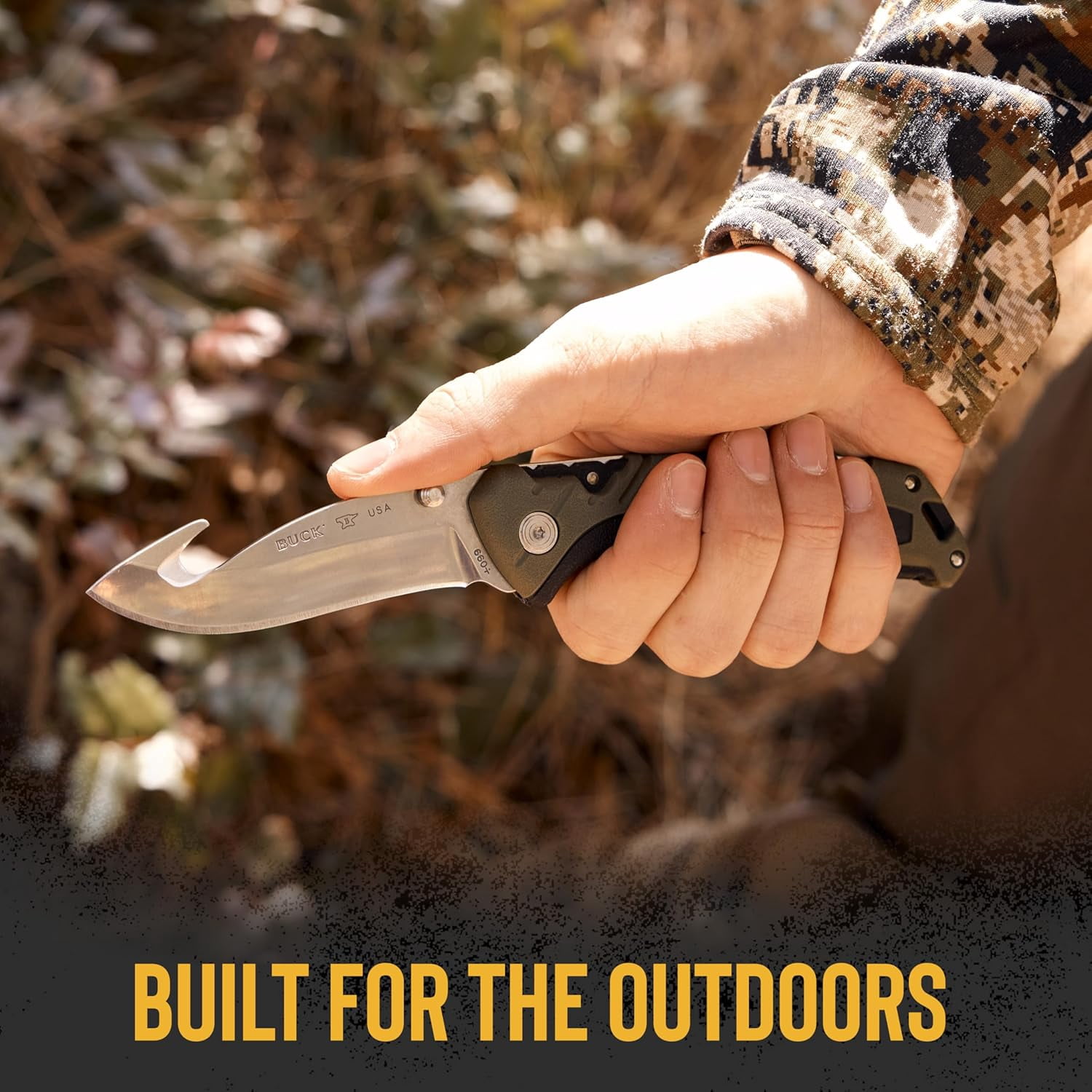 Buck Knives 660 Large Folding Pursuit Guthook Hunting Knife, 3-1/2" Blade, Nylon Handle, Green, 3.6 oz