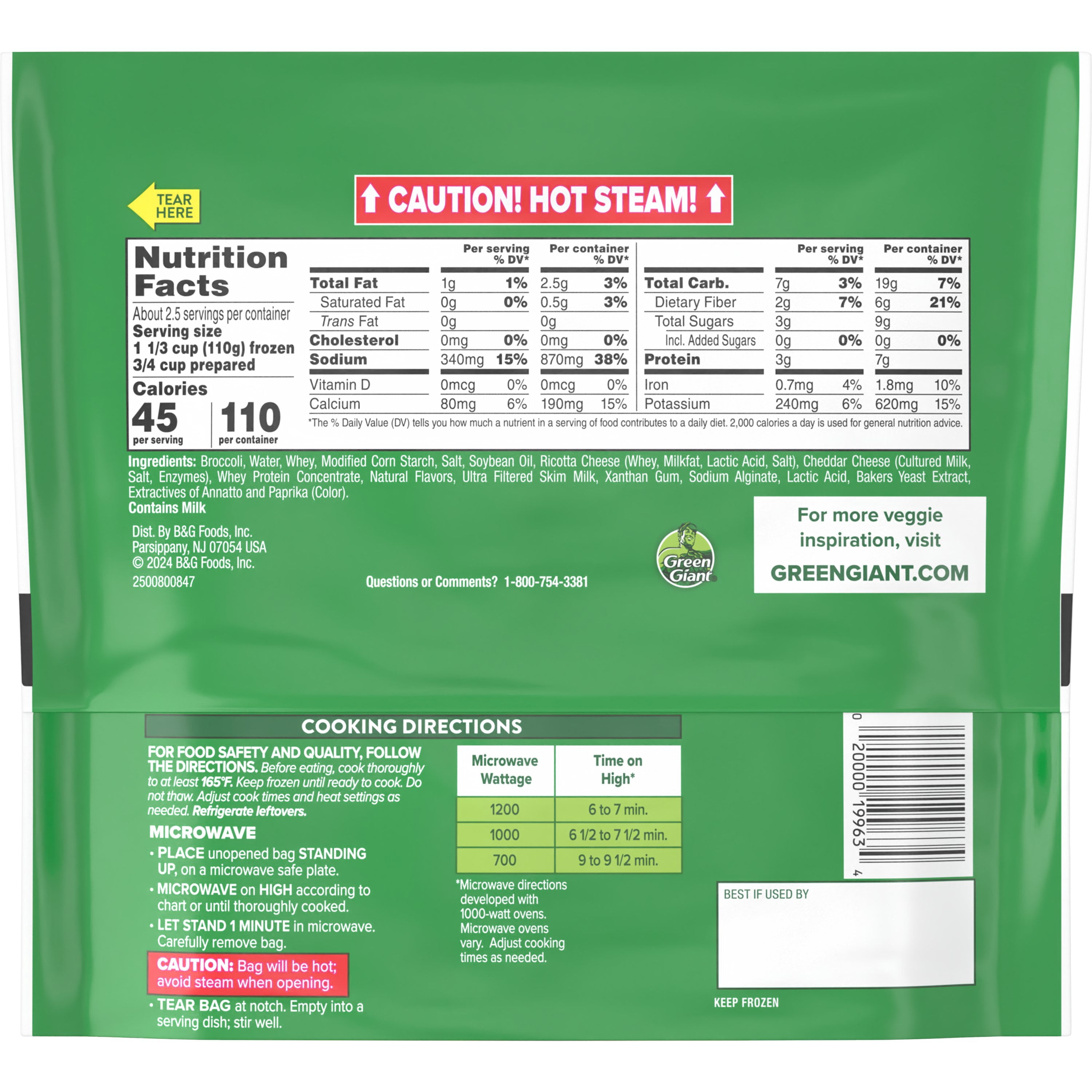 Green Giant Simply Steam Broccoli & Cheese Sauce, 10 oz Bag (Frozen Vegetables)
