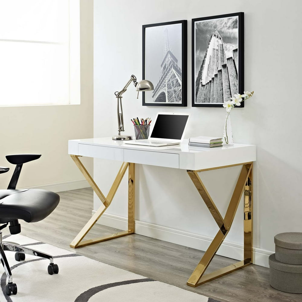 Modway Adjacent Desk in White Gold