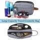 thumbnail image 4 of Toiletry Bag for Women Portable Cosmetic Bag (Blue Stripes) Large Wash Bag Toiletries Storage Bag Waterproof Flower Makeup Bag for Girls Ladies, 4 of 5