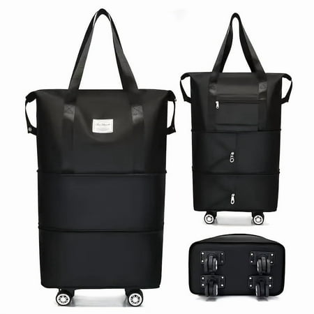 Extra-Large 3-Layer Wheeled Travel Bag - Foldable Nylon Suitcase w/Dry-Wet Separation for Commuting, Moving, Shopping & Travel - Sports, Fitness & Family Trips