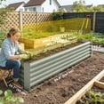 thumbnail image 2 of 8ft Galvanized Steel Raised Garden Bed, 1.5ft Deep Outdoor Metal Planter Box with Open Bottom for Vegetables and Flowers, Rust-Resistant Large Garden Container, Light Grey, 2 of 7