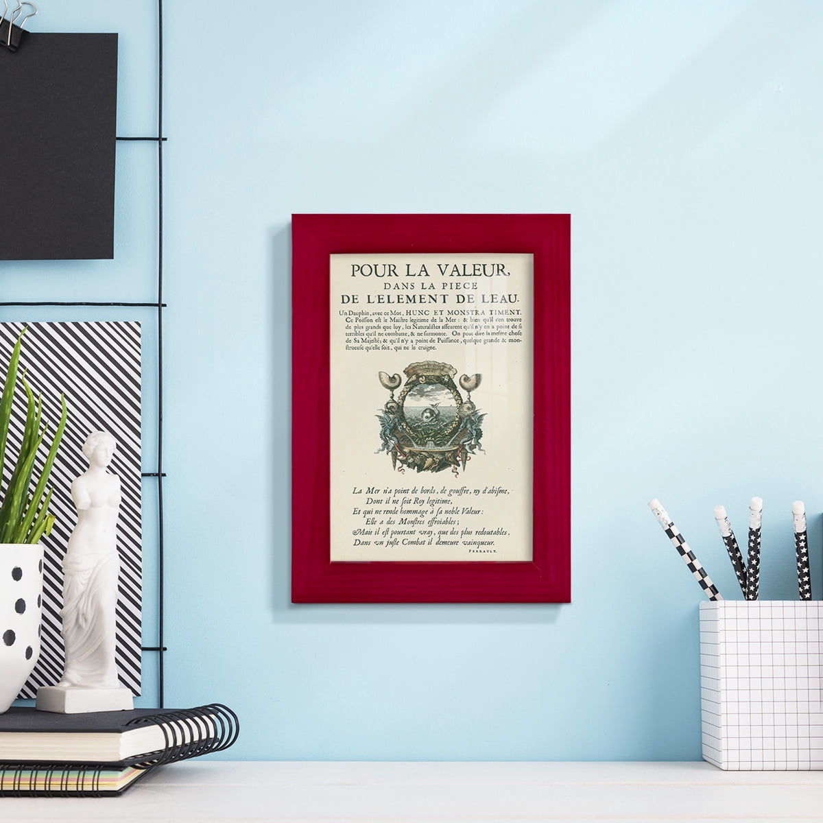 Printed Embellished Bookplate VII - Framed Print w/glass - Cherry Red