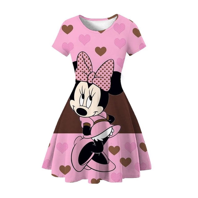 New Girls Dress Cute Minnie Kids Baby Girls Vestidos Ropa Dibujos animados Mickey Print Summer Dot Manga corta Niños Ropa 2-10Y4T (Tag120) Gao Jinjia LED
