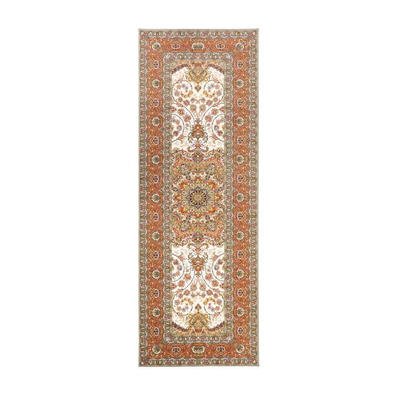 My Magic Carpet 2.5'x7' Machine Washable Non-Slip Stain-Resistant Kitchen Hallway Rug, Zahara Amber