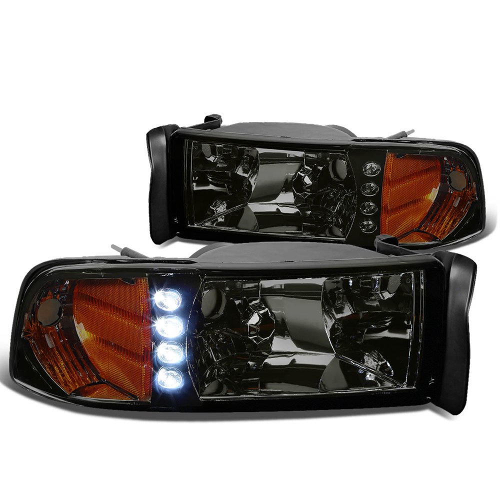 For 1994 to 2001 Dodge Ram 1500 2500 LED DRL Headlight Smoked Housing