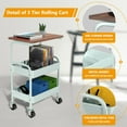 thumbnail image 3 of Rolling Cart with Wooden Tabletop, 3 Tier Metal Utility Cart, Rolling Storage Organizer Cart with Lockable Wheels for Kitchen, Office, Bedroom (Green), 3 of 12
