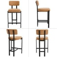 thumbnail image 4 of DUOMAY Modern PU Leather Counter Stools Set of 2, Upholstered 26" Seat Height Low Barstools with Black Metal Legs Open Back Dining Stools with Footrest for Home Pub Kitchen, Brown, 4 of 17