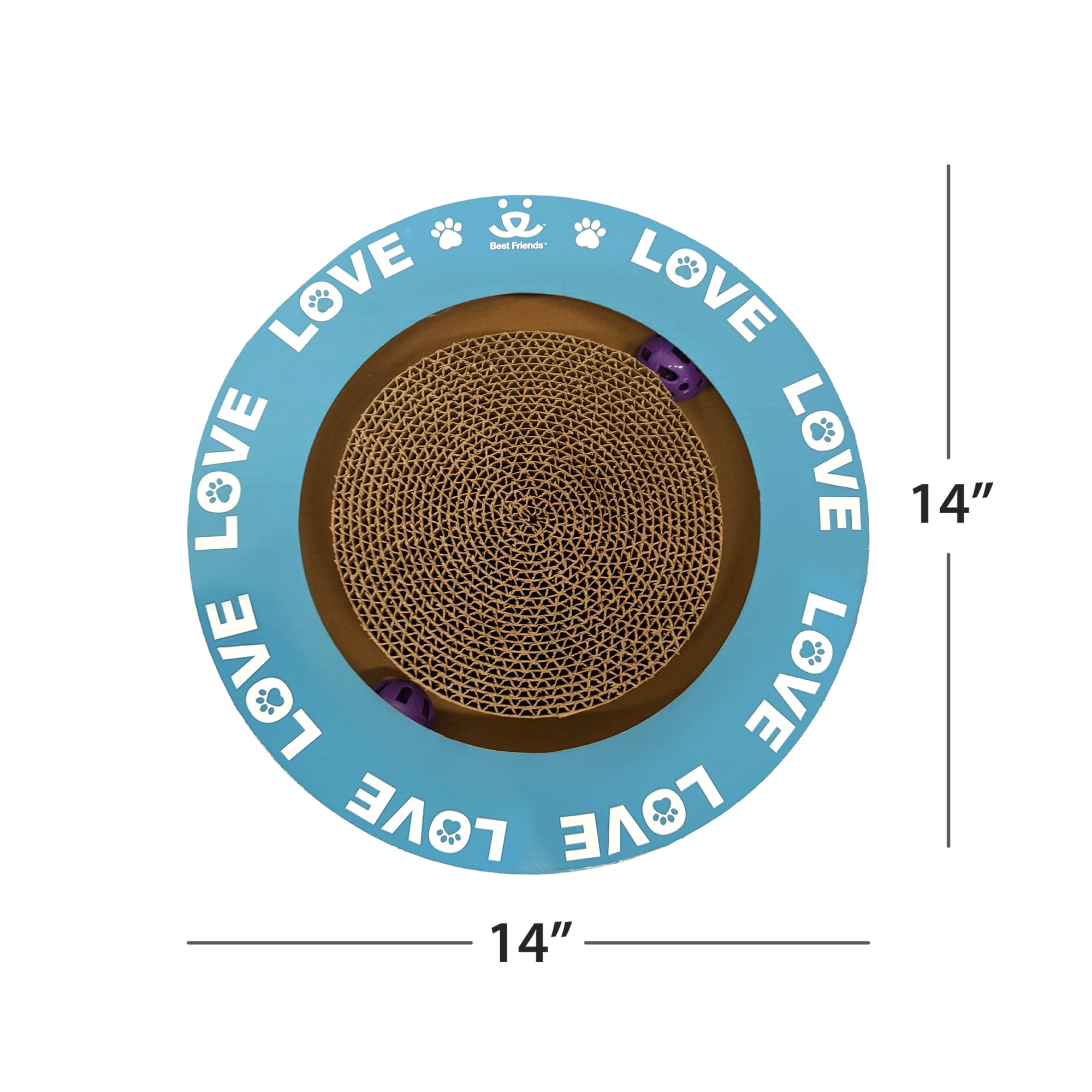 Best Friends Cat Scratcher-Round Track with Spinning Ball-Love Print-14" dia