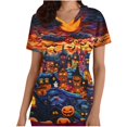 thumbnail image 1 of Funicet Hauts pour Femmes, Shorts pour Femmes, Haut de Travail à Manches Courtes Imprimé Halloween avec Poche, Hauts à Manches 3/4 pour Femmes, Hauts d'Halloween pour Femmes, 1 of 5