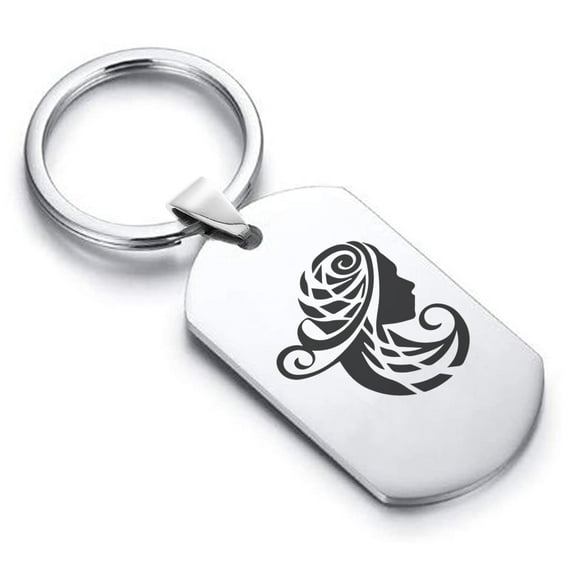 Stainless Steel Tribal Virgo Zodiac (Maiden) Dog Tag Keychain Circle Ring