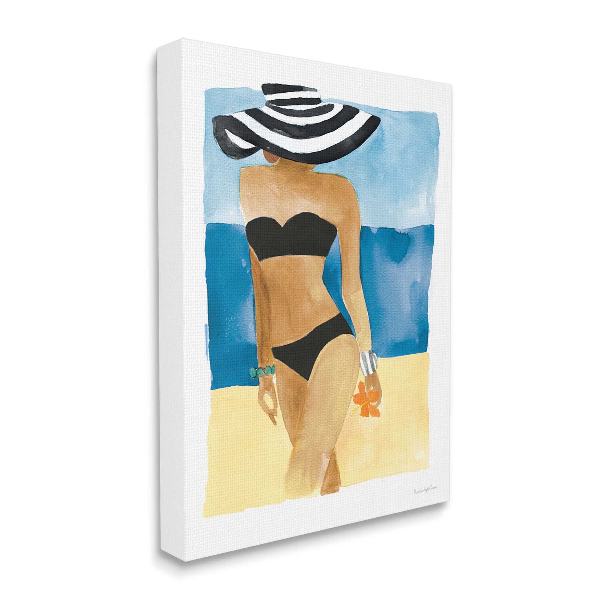 Stupell Industries Girl on Beach Painting Nature Painting Gallery Wrapped Canvas Print Wall Art, 16 x 20