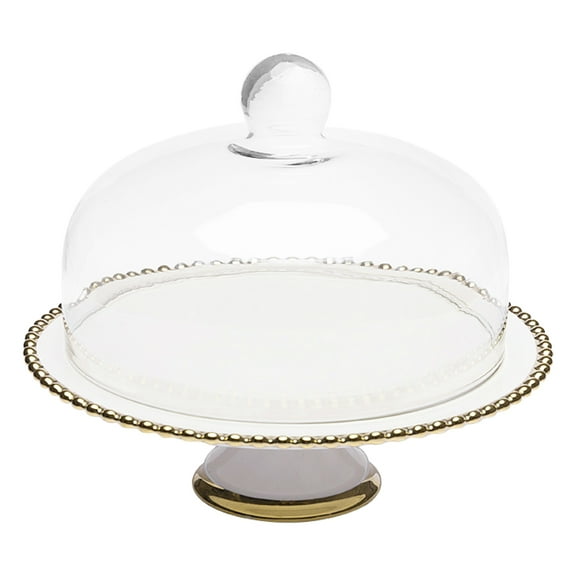 Entireivity Ceramic Cake Stand with Glass Dome Lid Wedding Cake Display Cheese Platter Cupcake Server Dessert Plate
