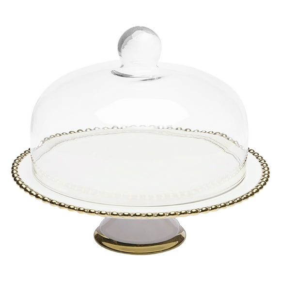 Ceramic Cake Stand with Glass Dome Lid Multi 1 Set 9.8x9.8x9.3in