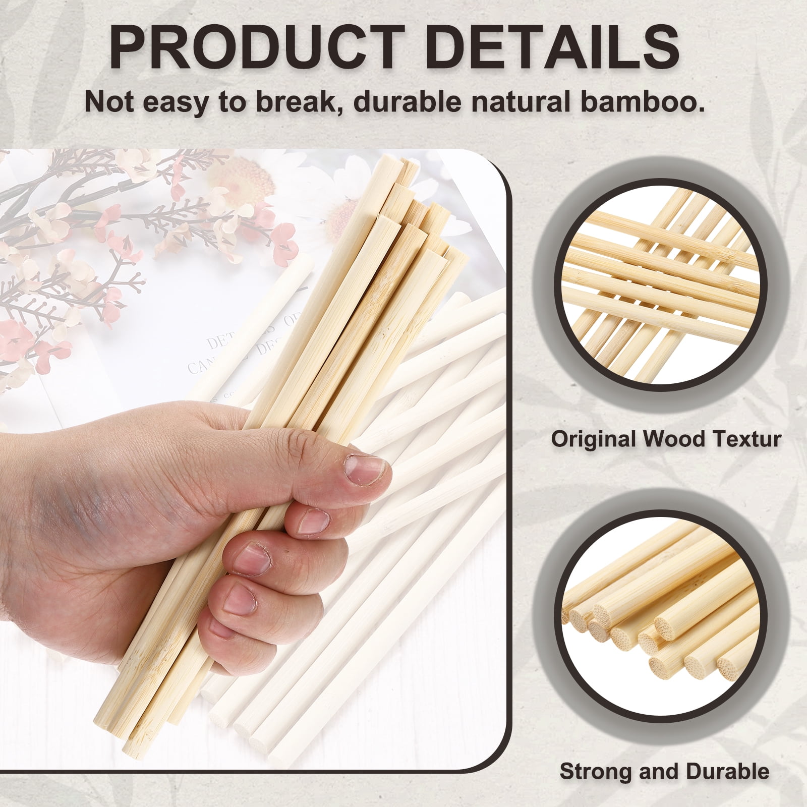 Uxcell Wooden Dowel Rods, Round Unfinished Wood Sticks, Precut Natural Bamboo Sticks for DIY Crafting, Hardwood Craft Dowel Rods, Cake Dowels, Natural Color 3/10 x 8 Inch